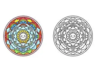 雲とにじの曼荼羅の塗り絵｜無料ダウンロー…