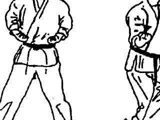 交叉立ち裏拳打ちの淀みない拍子と膝の締め…