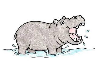 カバの塗り絵（水あび・リアル）｜無料ダウ…