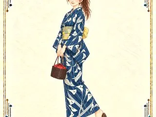 水芭蕉の青い浴衣｜黄色の猫帯で楽しむ夏コ…