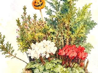 植木を水彩画風に