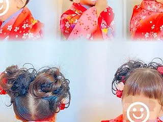 七五三 3歳 ツインカールアップ 被布着…