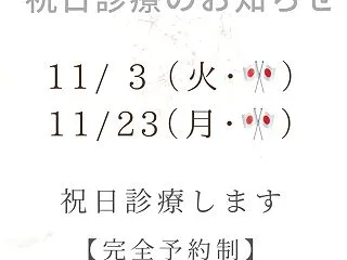 11月祝日診療のお知らせ