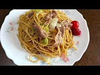 「醤油生姜スパゲッティ 豚肉キャベツタマ…