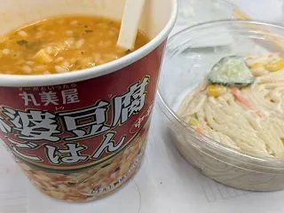 麻婆豆腐ごはん(^o^)スパゲッティサラ…