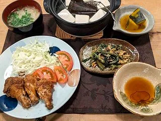 「レンジで手羽唐揚」と湯豆腐の晩ご飯と …