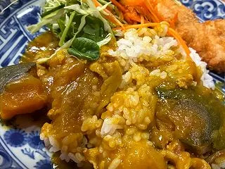 カレー・鶏ささみフライ・野菜サラダ・フル…