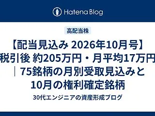 【配当見込み 2026年10月号】税引後…