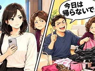 夫「今日は帰らないで」私「もう玄関前だよ…