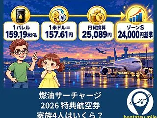 特典航空券の燃油サーチャージは家族4人で…