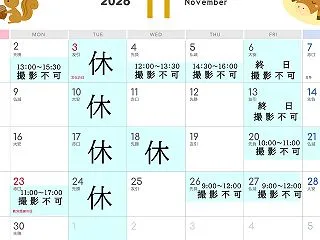11月の定休日のご案内